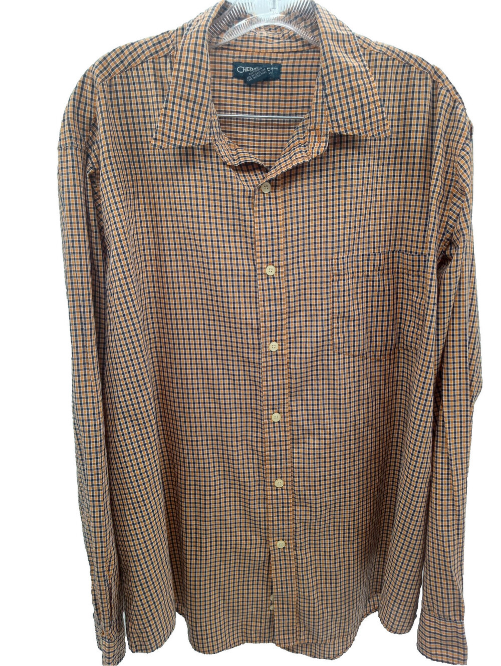 Cherokee Shirt Men's XL Orange Grid Check Casual Button Down Lightweight Preppy